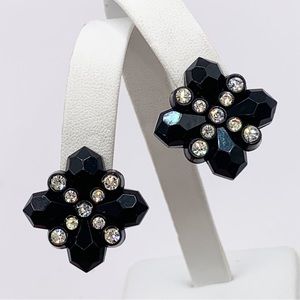 Avon vintage black acrylic and rhinestone lightweight clip on earrings 1980s